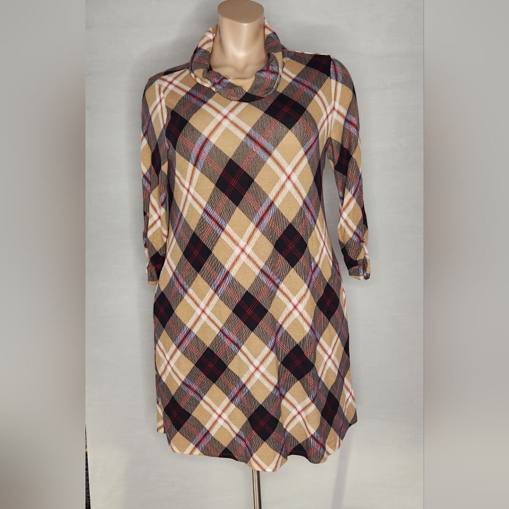 Robert Louis Women’s Size XL Long Sleeve Brown Plaid Knee Length Dress